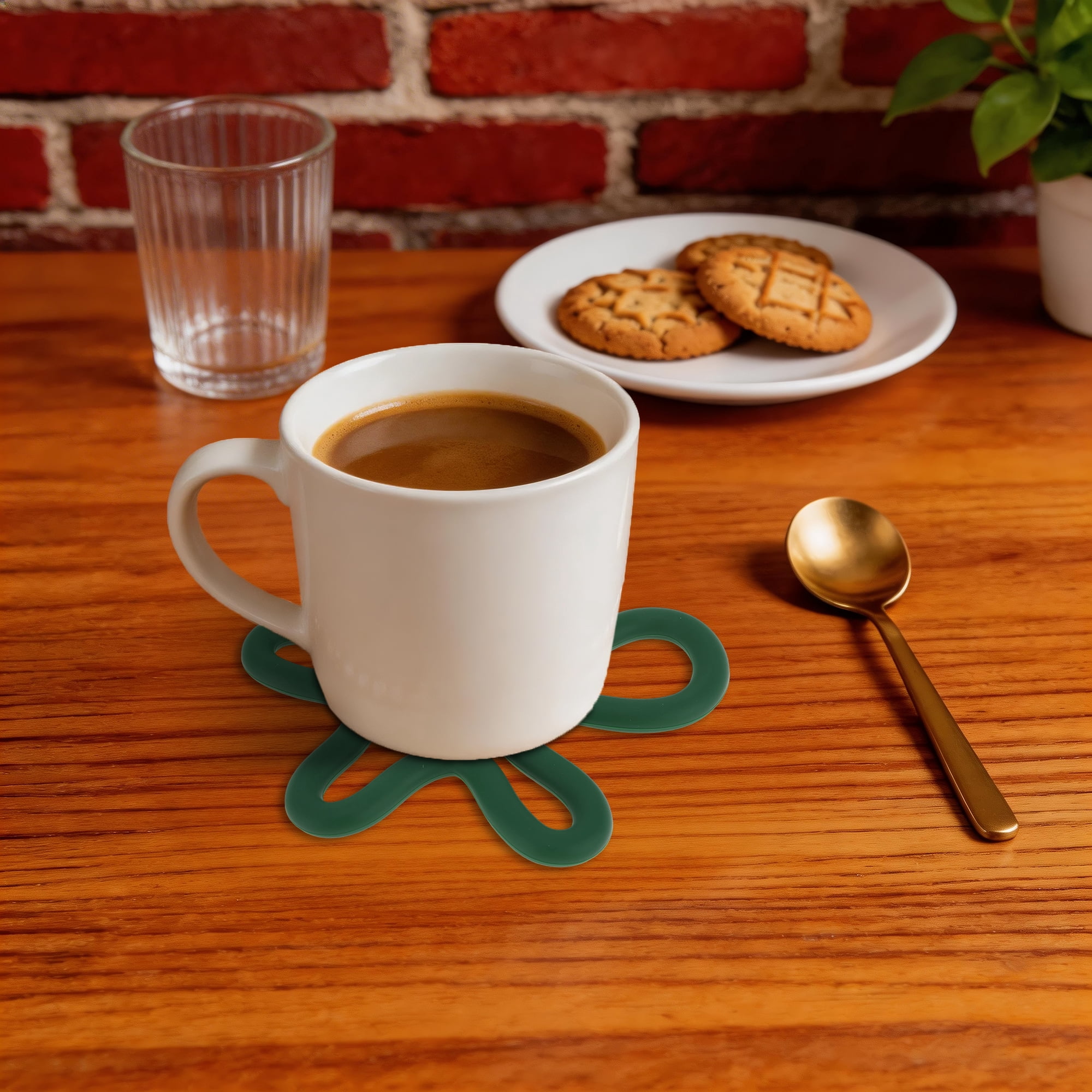 Unique Bargains Geometric Irregular Silicone Coaster for Drinks and Kitchen Dark Green