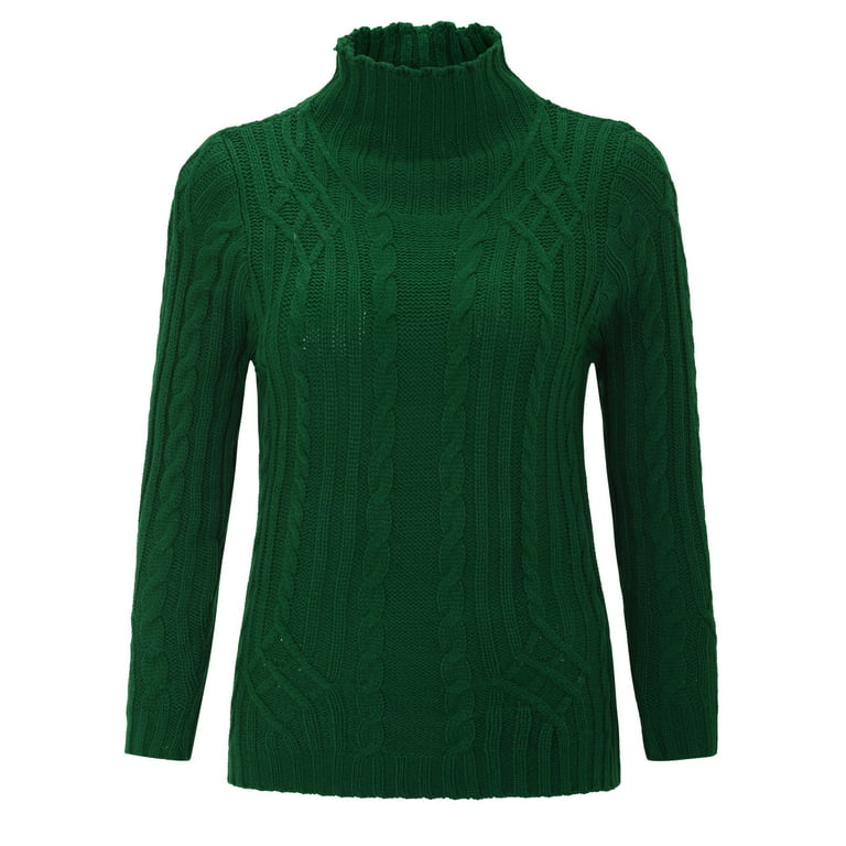 Entyinea Women Turtleneck Sweater Neck Long Sleeve Turtleneck Slim Fit  Sweater Top Green 3XL