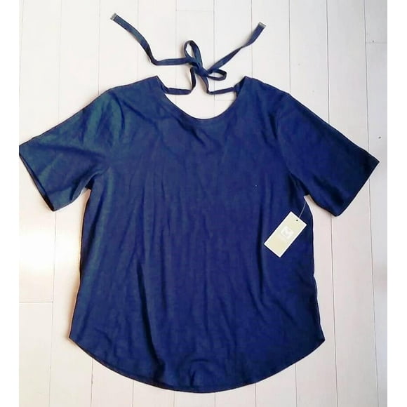 $110 MICHAEL by Michael Kors BACK TIE Cotton Blend TEE Shirt TOP REAL NAVY (S)