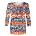 thumbnail image 4 of CYMMPU Women's Summer Fall Trendy Tunic Tops Basic Tees Casual Floral Printed 3/4 Length Sleeve Business Work Blouses Crewneck Shirts 2025 Clothes Orange L, 4 of 4