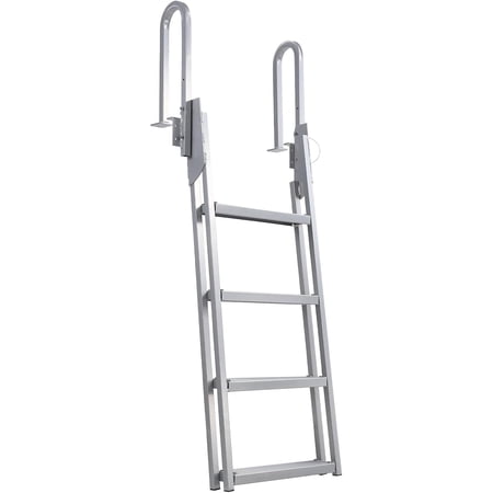 Flip Up Dock Ladder 4/5 Steps,Pontoon Boat Ladder with Anti-Corrosion 6063 Aluminum & Upgraded Widen Nonslip,350lbs Marine Pontoon Boat Dock for Lake/Pool/Boarding/RV (4-Steps)
