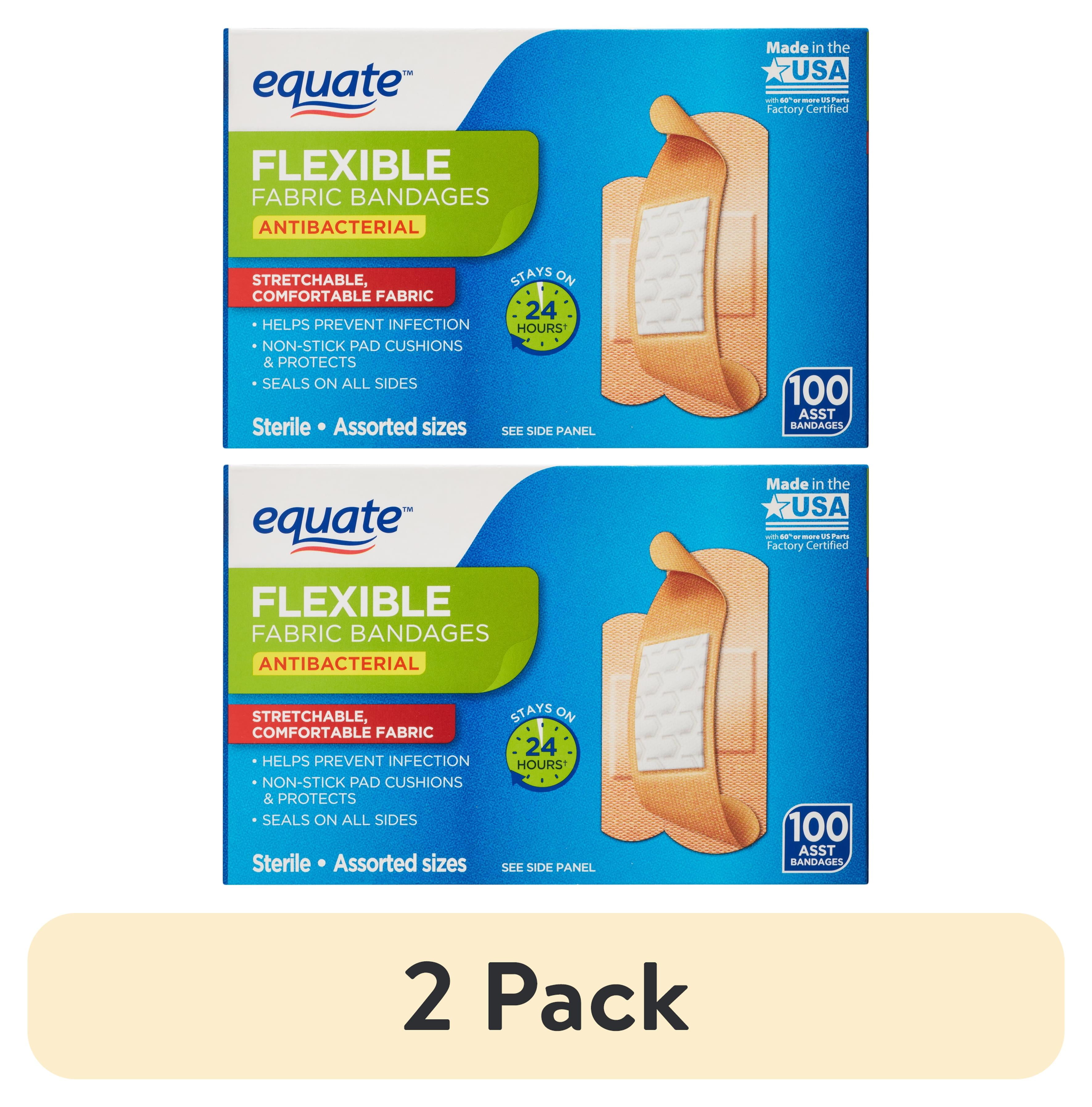 Equate Antibacterial Assorted Bandages Variety Pack, 120 Count HSA