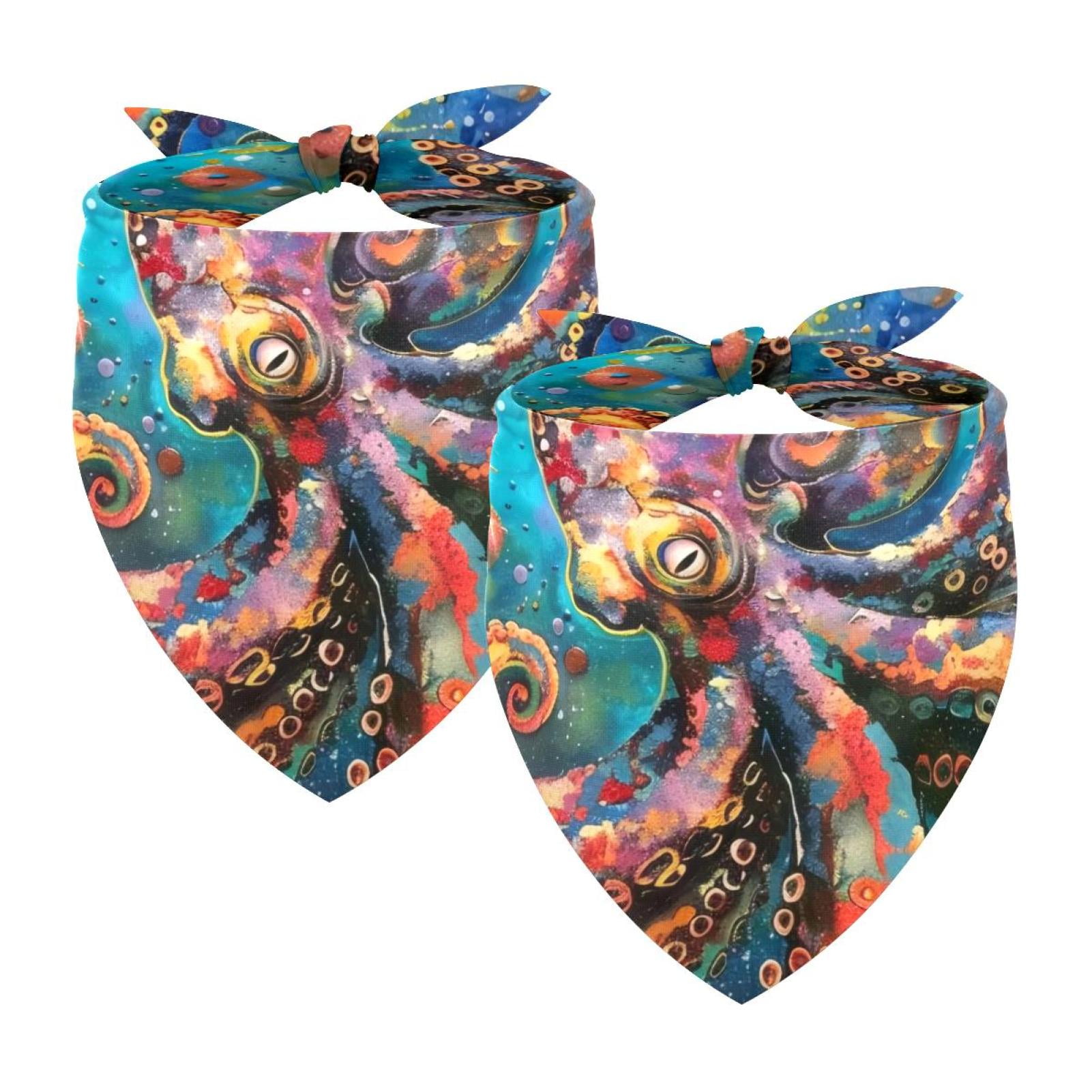 PhooArto Art Ocean Octopus Colorful Dog Bandanas 2 Pack Soft Washable Pet Scarf Triangle for Large Dogs Puppies and Cats