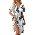 thumbnail image 2 of XUNKUSGA Summer Dresses for Women 2025 Short Sleeve Deep V Neck Mini Dresses Fashion Floral Print Tummy Control Beach Sundresses, 2 of 7