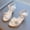 E022-Beige, variant on Girls Sweet Flower High Heel Sandals Solid Color Crystal Party Princess Shoes Fashion Ankle Strap Comfort Performance Flat Shoes for Kids