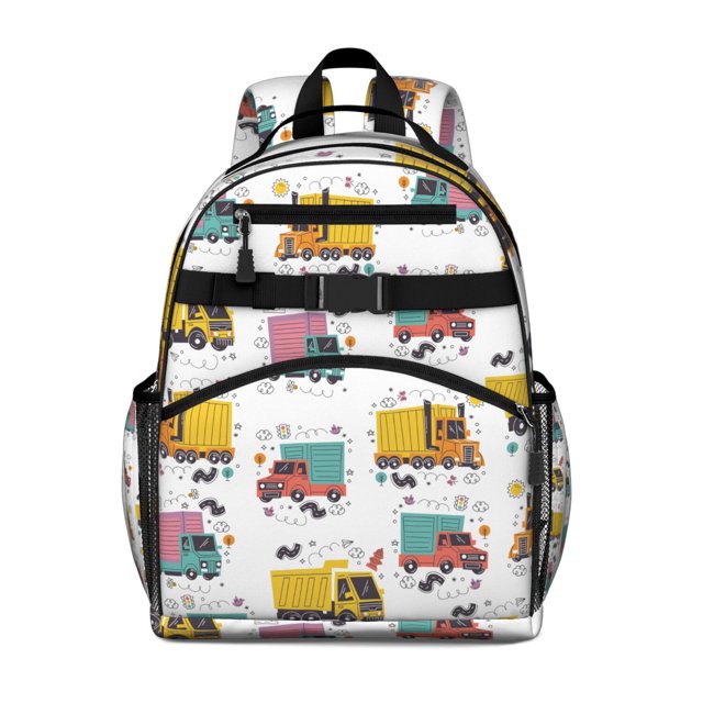 Excavator Construction Vehicle School Backpack Adjustable Shoulder Straps Chest Strap Spacious Durable Bookbag