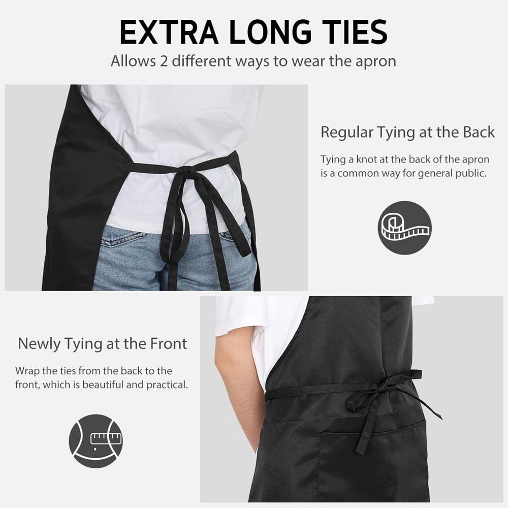 Kitchen Apron with Pockets for Men Women, Oil Stain Resistant, Black, Pack of 10Pcs