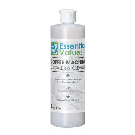 descaling solution for keurig, delonghi, saeco, gaggia, nespresso and all single use, coffee pot & espresso machines by essential