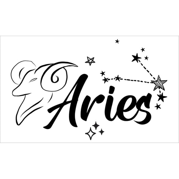 Vinyl Wall Art Decal Aries Constellation Pattern - 12" x 20" Stick And Peel Adhesive Zodiac Sign Home Decor DIY Kids Bedroom Living Room Removable Astrology Wall Sticker Decoration - Black