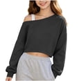 thumbnail image 2 of Mifsaly Girls Cropped Sweatshirts off the Shoulder Long Sleeve Pullover Tops Fall Winter Casual Loose Fit Active Loungewear, 2 of 9