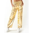 thumbnail image 3 of Sunisery Womens Metallic Shiny Pants Elastic Waist Solid Color Loose Hip Hop Straight Leg Trousers with Pockets Streetwear, 3 of 6