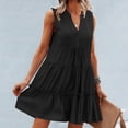 thumbnail image 5 of Noric Women's Cotton Sleeveless V Neck Tiered Mini Dresses Casual Solid Color Ruffle Hem Summer Dresses, 5 of 8