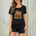 thumbnail image 7 of REORIAFEE 3 Piece Lounge Set Women Christmas 3 Piece Pajama Short Sleeve Top and Shorts Santa Graphic Soft Sleepwear Black XS-2XL, 7 of 7