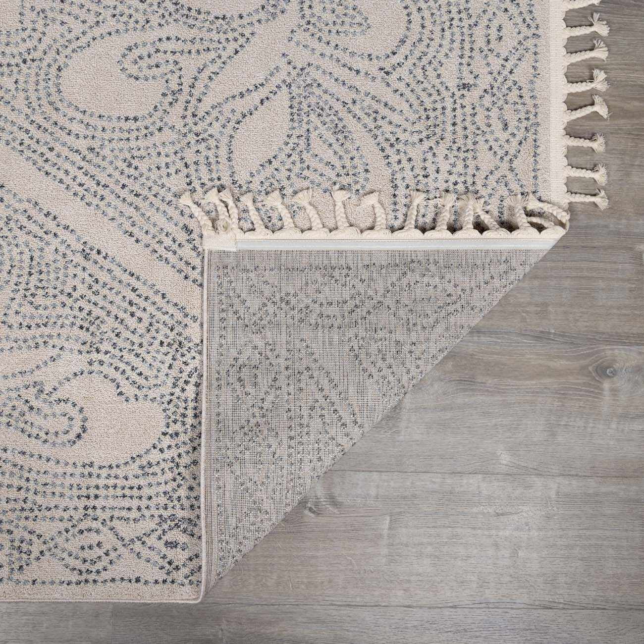 Hauteloom Birdwood Moroccan Farmhouse Hallway Entryway Runner Rug - Bohemian Long Carpet with Tassel - Boho Dot Pattern - Modern Minimalist Look - Beige, Cream, Gray - 2'7" x 7'3"