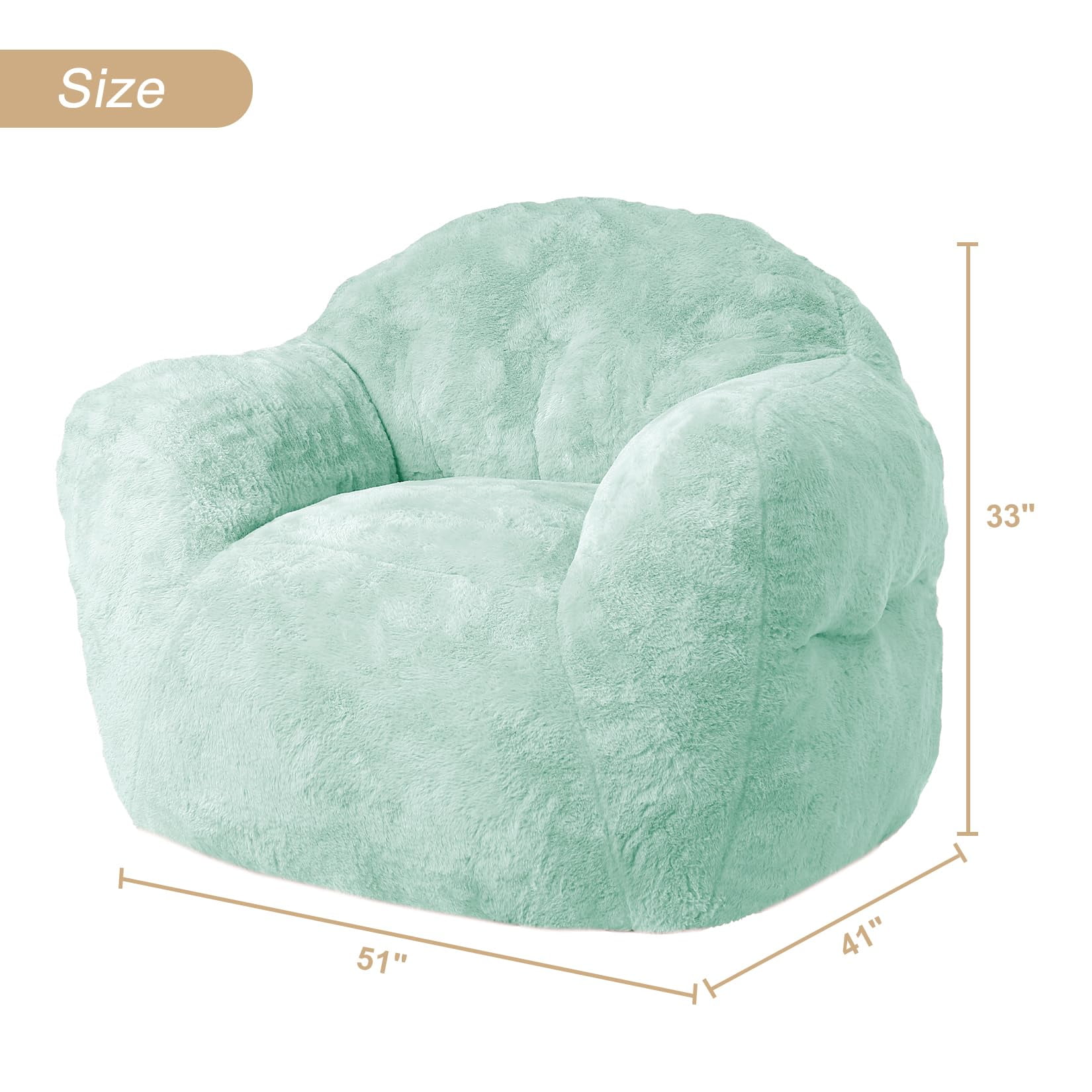 Oversized Cozy Bean Bag Chair for Adults – Supportive Backrest & Wide Armrests, High-Density Foam Filling, Easy-Clean Fabric – Lounge Sofa for Living Room, Bedroom, Gaming Room – Light Green