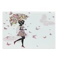 thumbnail image 1 of Feminine Cutting Board, Girl with Floral Umbrella and Dress Walking with Butterflies Inspirational Art, Decorative Tempered Glass Cutting and Serving Board, Large Size, Black and Pink, by Ambesonne, 1 of 1