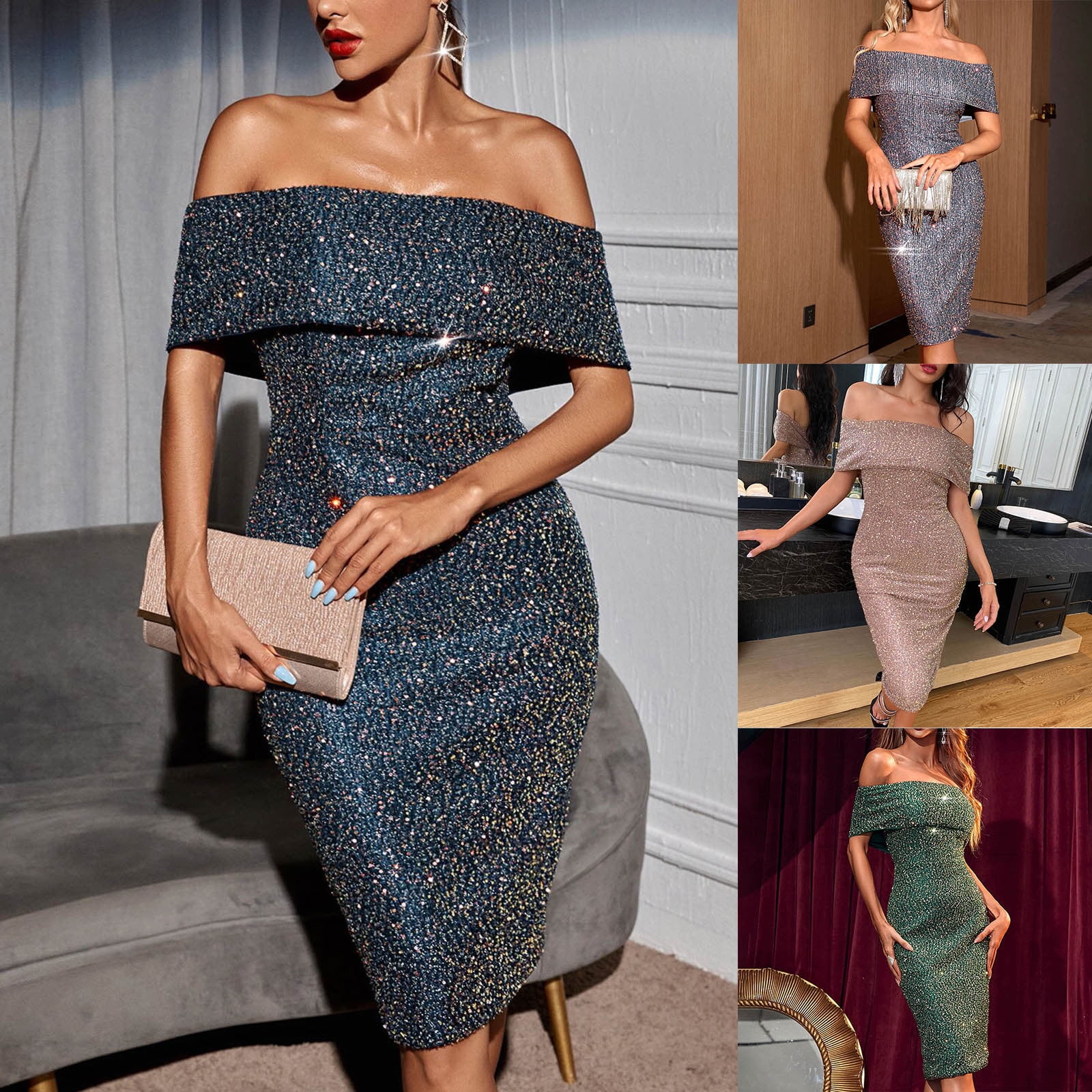 sequin one shoulder gown