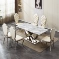 thumbnail image 5 of Modern Faux Marble Dining Table 70" Rectangle for 6-8 People, Chrome Stainless Steel Base Kitchen Dining Table (Silver/Grey) - Durable & Easy Assembly, 5 of 9