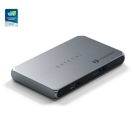 Satechi - Thunderbolt 4 Slim Hub 5-in-1 - USB-C 60W, Single 8k or Dual 4K Display, 4 Thunderbolt 4 Ports, USB 3.2 Gen2 - Space Gray