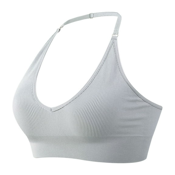 Qiaocaity Women Bras High Support Underwear Women's Sports Underwear Fall Yoga Wear Running Back Training Shock-proof Vest Breasted Bra Gray S