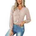 thumbnail image 3 of Womens Crop Tops Long Sleeve Shirts V Neck Knit Slim Fit Pullover Fall Clothes for Women Tees Blouses, 3 of 6
