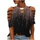 thumbnail image 1 of Sexy mujer Casual impreso media manga Halter collar Clod hombro pulóver blusa camiseta Tops Fridja bn1672, 1 of 5