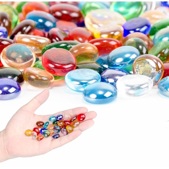 Mixed Color Flat Glass Beads, Small Glass Marbles, Mini Flat Round Pebbles for Vase Filler and Floral, Fish Tank Rocks Decorative Gemstones for Home and Aquarium Décor