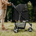 thumbnail image 4 of ZOPan  3-Wheel Pet Stroller, Foldable Travel Jogger for Small & Medium Dogs & Cats (Up to 33lbs), Lightweight Carrier with Breathable Mesh Cover, Cup Holder & Storage Basket, Black, 4 of 11