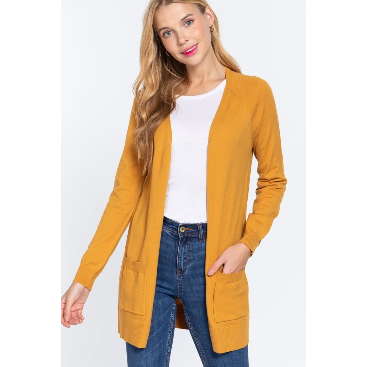 Mustard cardigan with pockets cheap