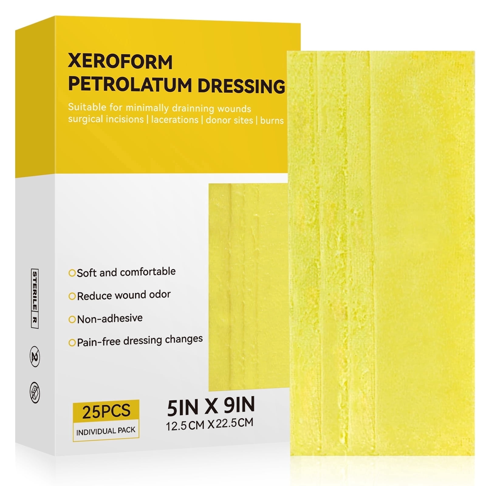 5'' x 9'' Xeroform Petrolatum Dressing Gauze Pad, 25 Individual Pack Non-Stick Soft Fine Gauze Non-Adhesive Wound Patch for Wound Care