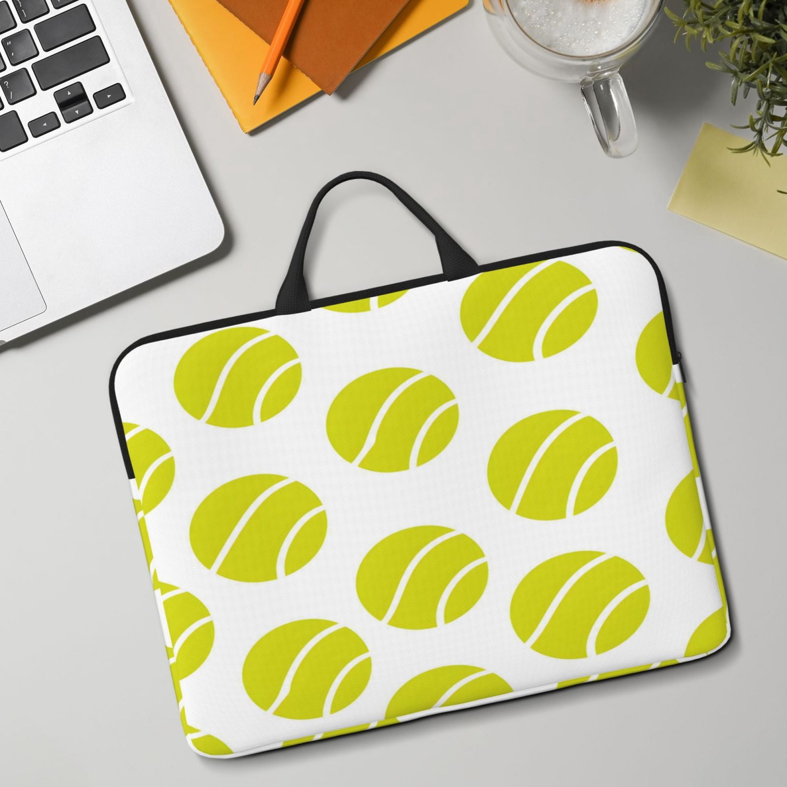 Laptop Sleeve Bag For Women Men 14inch Waterproof Durable Protective Computer Carrying Cover Handle Laptop Case Bag Seamless Pattern Tennis Theme
