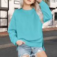 thumbnail image 2 of kamemir Girls Crewneck Sweatshirt Long Sleeve Pullover Tops Drop Shoulder Sweatshirts Side Split(Sky Blue,5-6 Years), 2 of 6