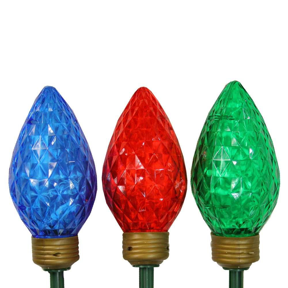 Set of 3 Lighted LED Jumbo C9 Bulb Christmas Pathway Marker Lawn Stakes
