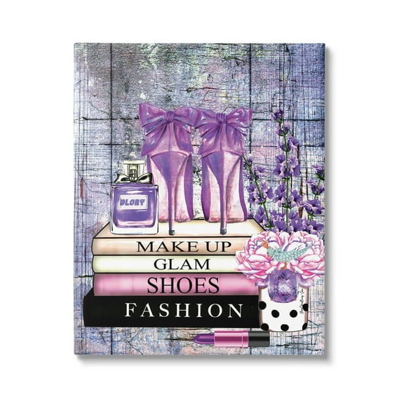 Stupell Industries Modern Purple Fashion Books Beauty & Fashion Painting Gallery Wrapped Canvas Print Wall Art, 16 x 20