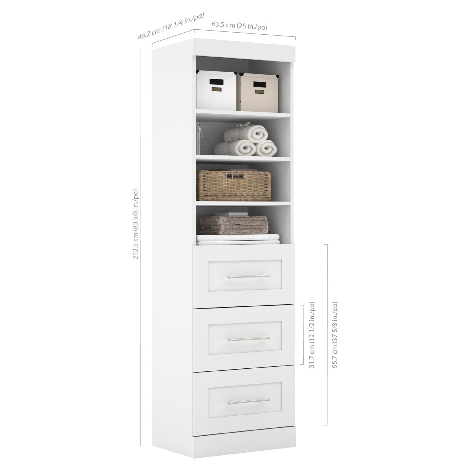 Bestar Audrea 36 Organize It Storage Unit with 3 Drawers in White