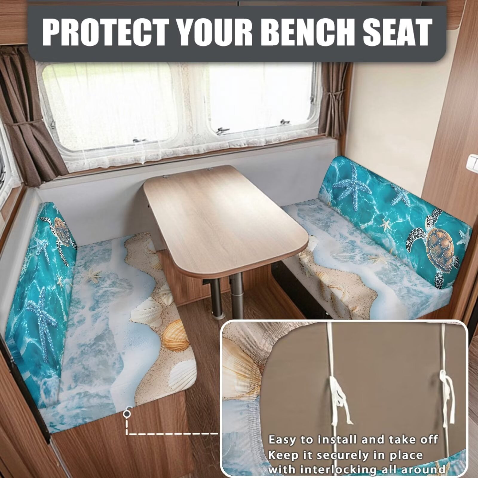Uorisanigo RV Dinette Cushions Stretch Beach Turtle Camper Seat Cushion Slipcovers Washable Camper Sofa Chair Cover Furniture Protector Cushion Covers for Couches
