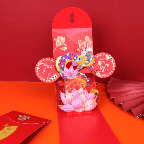 Bolsa de sobre rojo personalizada con diseño creativo de dibujos animados para el año del dragón, festival de primavera, boda, cumpleaños