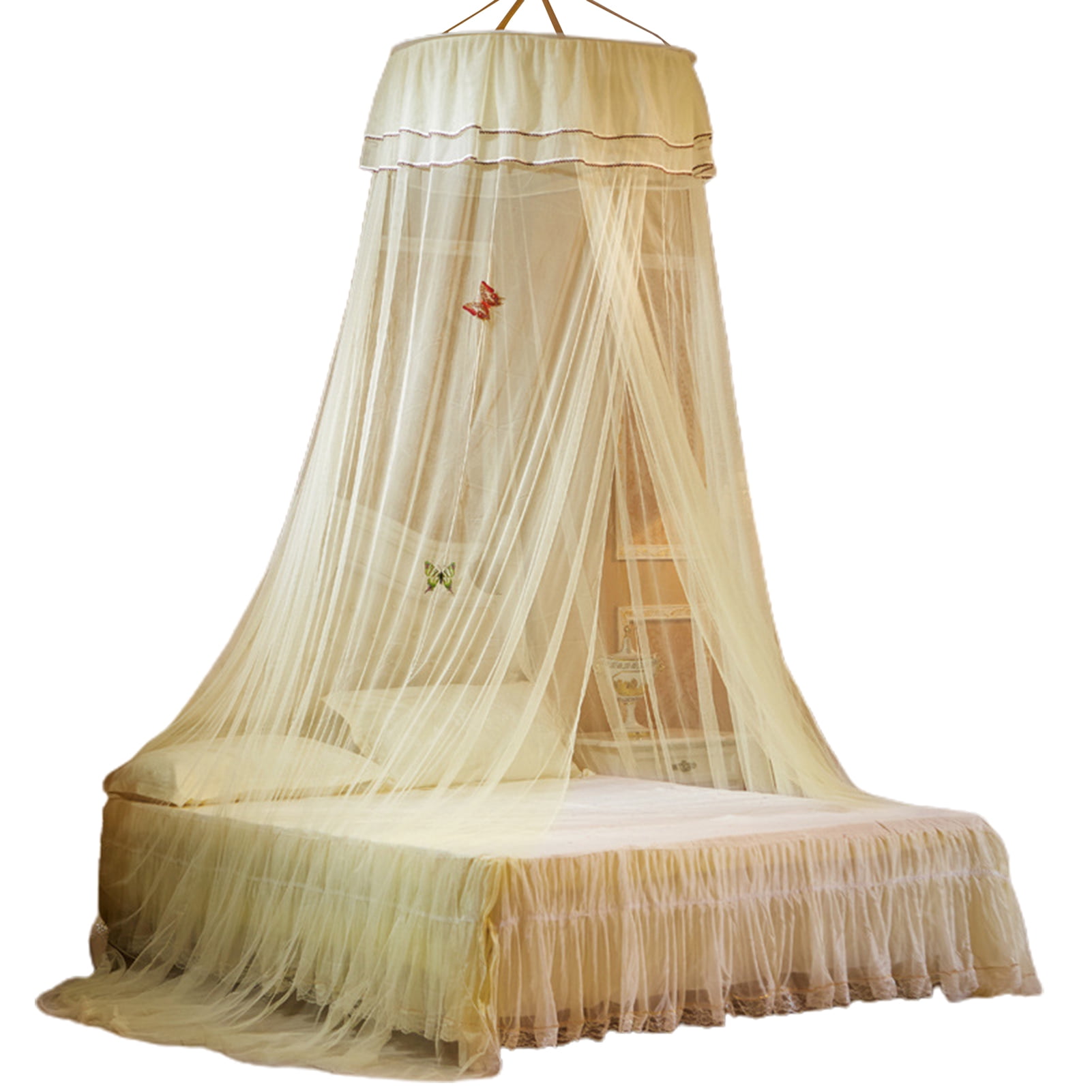 Dengjunhu Mosquito Net Round Top Butterfly Pin Decorative Elegant Bed Net Canopy Set Including Full Hanging Kit, Ideal for Indoors or Outdoors, Intended for a for Covering Beds, Cribs, Hammocks