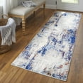 thumbnail image 5 of 8' Ivory and Blue Abstract Power Loom Distressed Runner Rug, 5 of 5