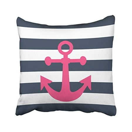 Magenta Throw Pillows WinHome Square Throw Pillow Covers Nautical Navy Blue Stripes Pink Magenta Anchor Pillowcases Polyester 18 X 18 Inch With Hidden Zipper Home Sofa Cushion Decorative Pillowcase ()