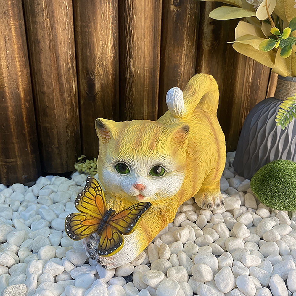 Outdoor Solar Lights Cute Simulation Kitten Sculpture Lights Cat Shape Animal Garden Ornaments Resin Crafts Creative Waterproof LED Lights Garden Patio Yard Decoration Home Decor