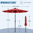 thumbnail image 2 of 10FT Solar Patio Umbrella with 32 LED Lights – UV Protection, 8 Sturdy Ribs – Crank Lift, Push Button Tilt – Outdoor Market Table Umbrella for Patio, Garden, Pool, 2 of 7