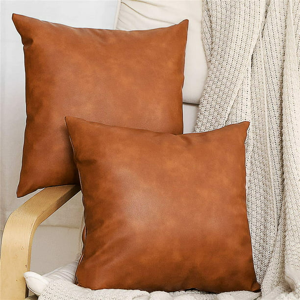 Decorx Faux Leather Throw Pillow Covers, Leather Lumbar Pillow