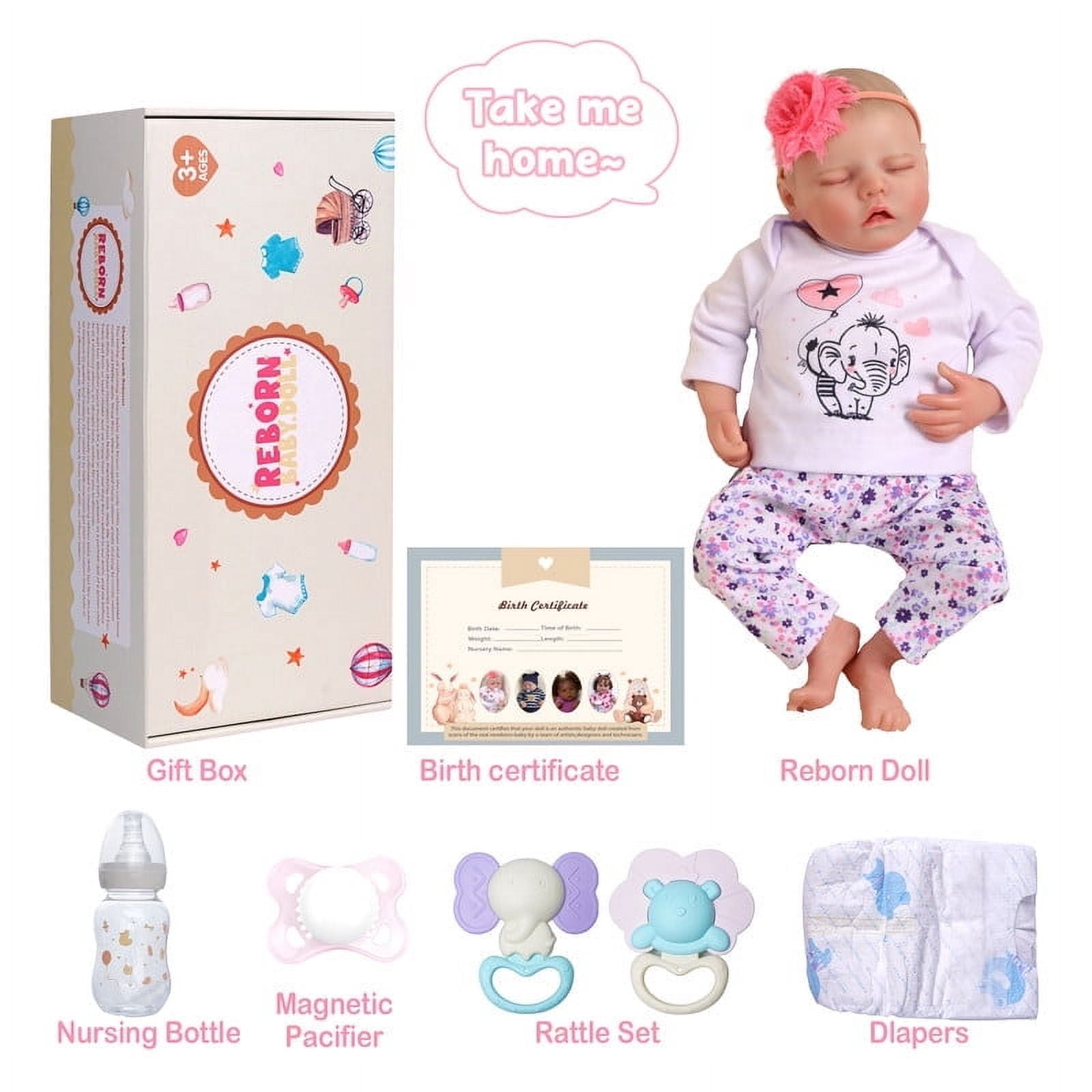 RSG 17 Inch Reborn Baby Dolls Lifelike Real Life Newborn Baby Soft Cloth Body Toys For Kids 3+