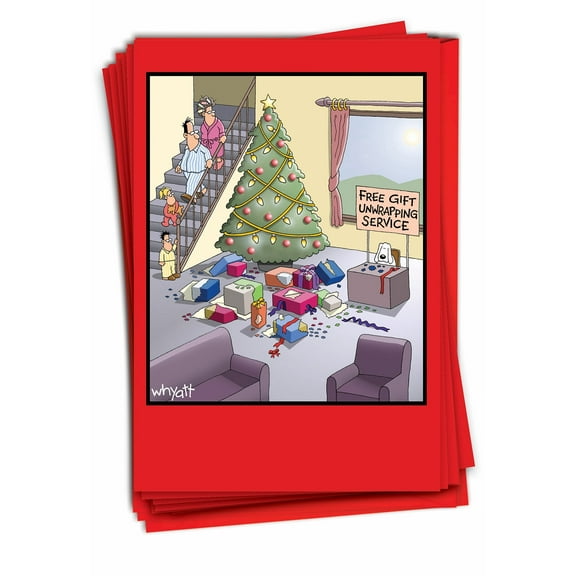 12 Funny Merry Christmas Cards Pack (1 Design, 12 Cards) - Gift Unwrapping Service Christmas B1677