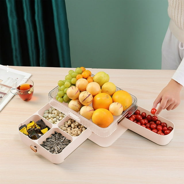 Tranfacy Home and Kitchen,Plates and Bowls Sets,Detachable Rotating Fruit Box Double Compartment Drawer Fruit Organizer Dry Fruit Plates Home Food Grade Fruit Plates