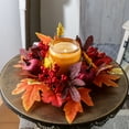 thumbnail image 4 of Maple Leaf Pumpkin Berry Candle Wreath – Fall Harvest Thanksgiving & Halloween Decorative Candle Holder Ring, 4 of 6