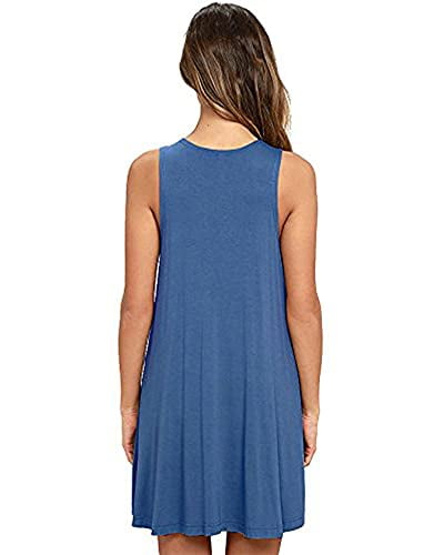 AUSELILY Women's Solid Plain Sleeveless Pockets Casual Swing T-Shirt Dresses  Medium Blue Grey Blue (S,Beja Blue) - Walmart.com