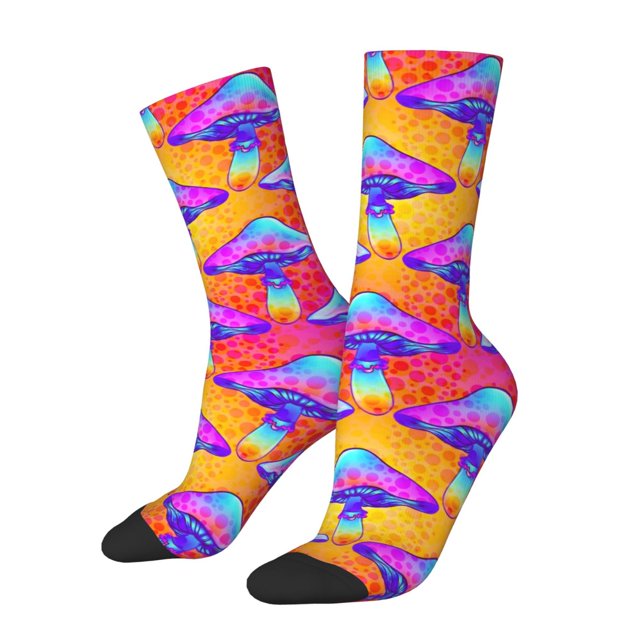 Fotbe Magic Mushrooms Calcetas Largas con Estampado para Hombre y Mujer – Calcetas de Compresión Transpirables y Elásticas, Viajar y Uso Diario Talla 5-11