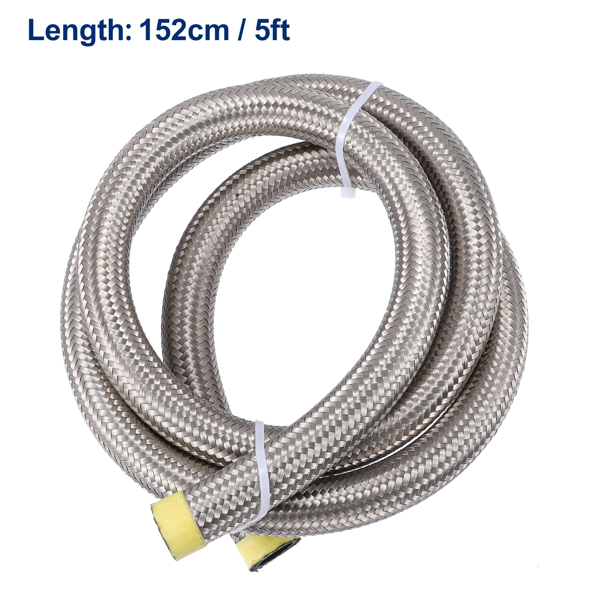 Unique Bargains 5ft 12AN Fuel Hose AN12 Universal Car Braided Stainless Steel CPE Oil Fuel Gas Line Hose Silver Tone